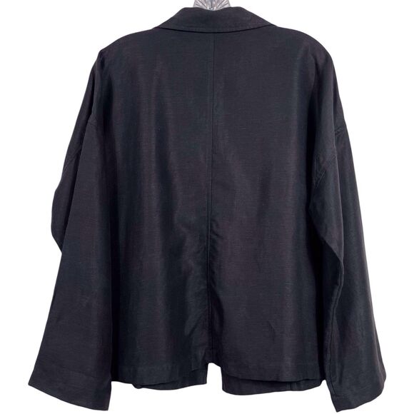 EILEEN FISHER System Tencel Linen Slub Blend Open Jacket Size Medium Black EUC - Picture 2 of 15